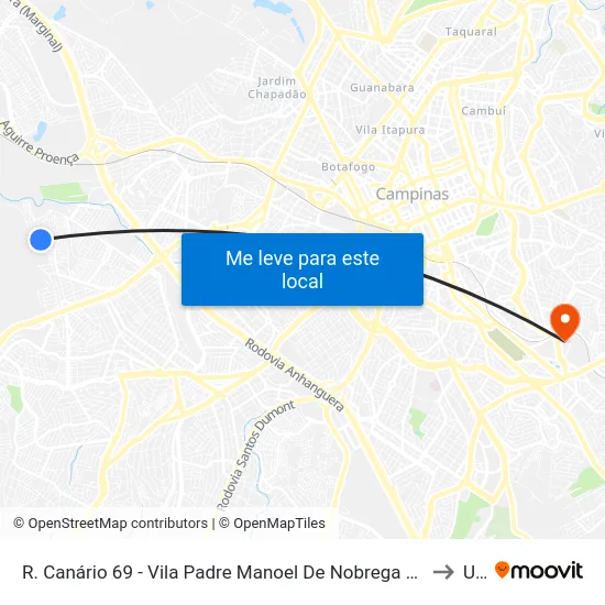 R. Canário 69 - Vila Padre Manoel De Nobrega Campinas - SP 13061-370 Brasil to Unip map