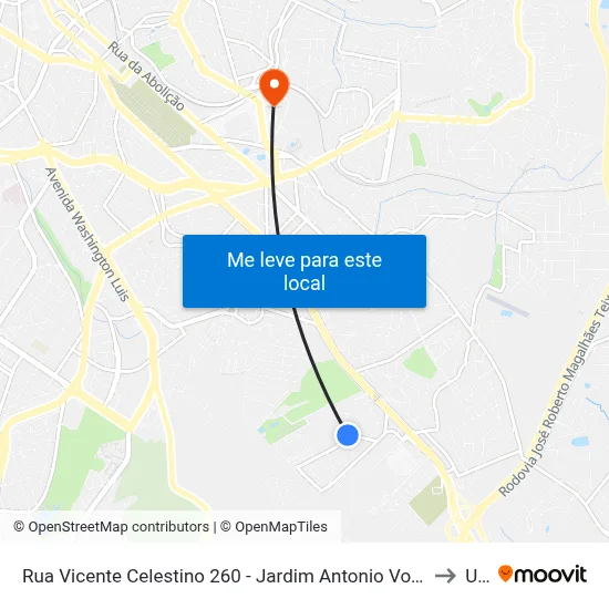 Rua Vicente Celestino 260 - Jardim Antonio Von Zuben Campinas - SP Brasil to Unip map