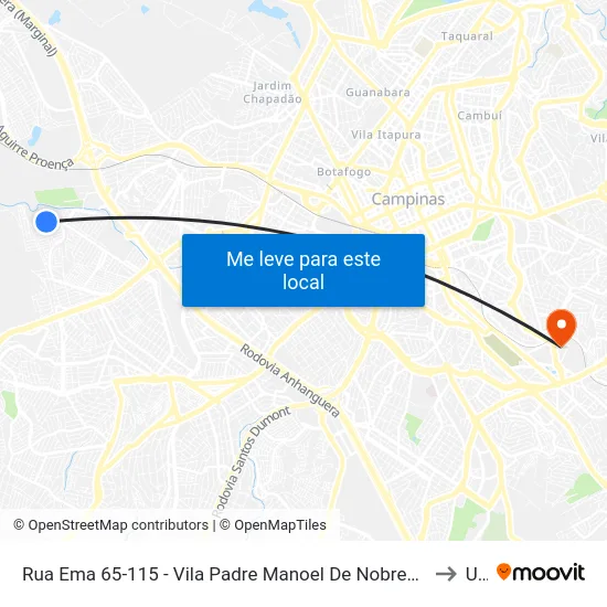 Rua Ema 65-115 - Vila Padre Manoel De Nobrega Campinas - SP 13061-350 Brasil to Unip map