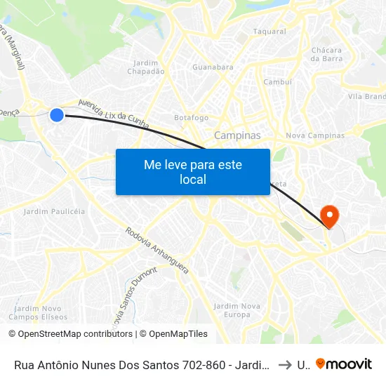 Rua Antônio Nunes Dos Santos 702-860 - Jardim Do Vovo Campinas - SP 13033-210 Brasil to Unip map