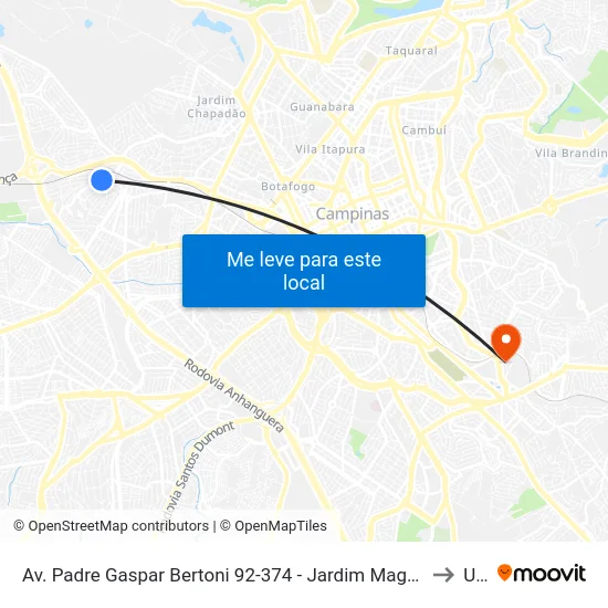 Av. Padre Gaspar Bertoni 92-374 - Jardim Magnólia Campinas - SP Brasil to Unip map