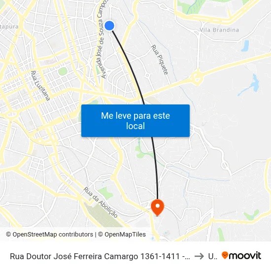 Rua Doutor José Ferreira Camargo 1361-1411 - Jardim Planalto Campinas - SP Brasil to Unip map