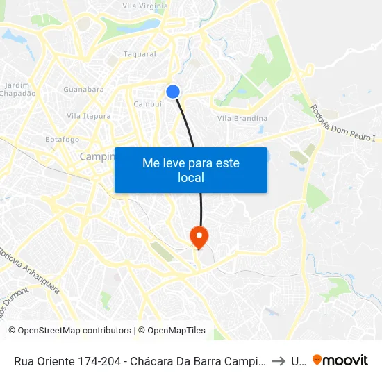 Rua Oriente 174-204 - Chácara Da Barra Campinas - SP 13090-740 Brasil to Unip map