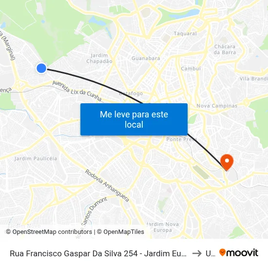 Rua Francisco Gaspar Da Silva 254 - Jardim Eulina Campinas - SP 13063-490 Brasil to Unip map