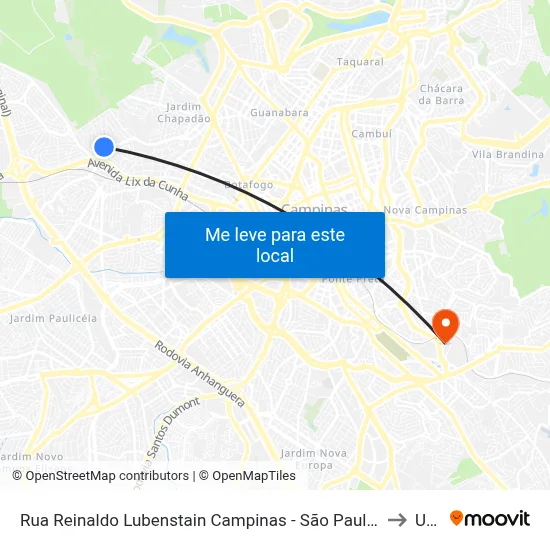 Rua Reinaldo Lubenstain Campinas - São Paulo 13033 Brasil to Unip map