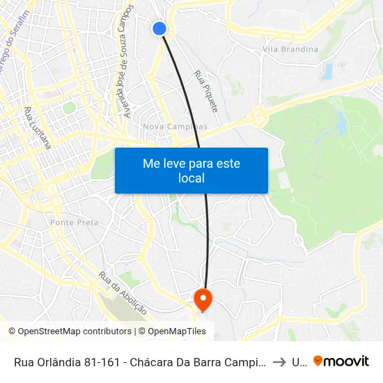 Rua Orlândia 81-161 - Chácara Da Barra Campinas - SP 13090-750 Brasil to Unip map