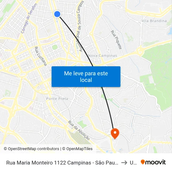 Rua Maria Monteiro 1122 Campinas - São Paulo 13025 Brasil to Unip map