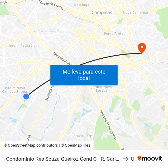 Condomínio Res Souza Queiroz Cond C - R. Carlos Roberto Caetano De Souza 1 - Campos Eliseos Campinas - SP 13050-621 Brasil to Unip map