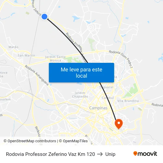 Rodovia Professor Zeferino Vaz Km 120 to Unip map