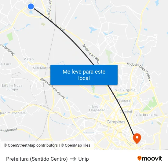 Prefeitura (Sentido Centro) to Unip map