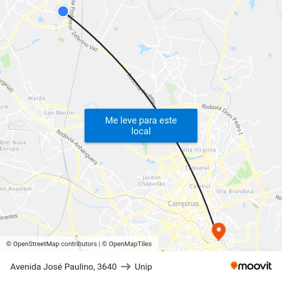 Avenida José Paulino, 3640 to Unip map
