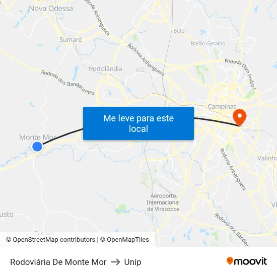 Rodoviária De Monte Mor to Unip map