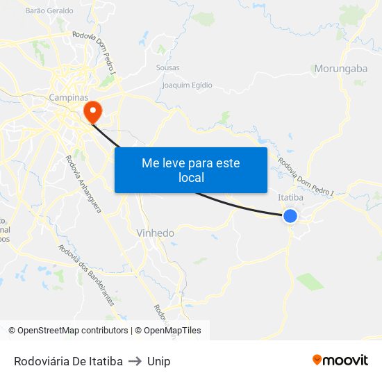 Rodoviária De Itatiba to Unip map