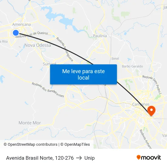 Avenida Brasil Norte, 120-276 to Unip map