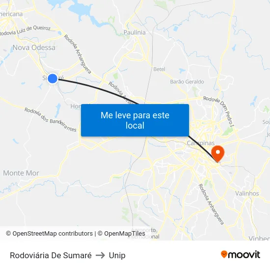 Rodoviária De Sumaré to Unip map