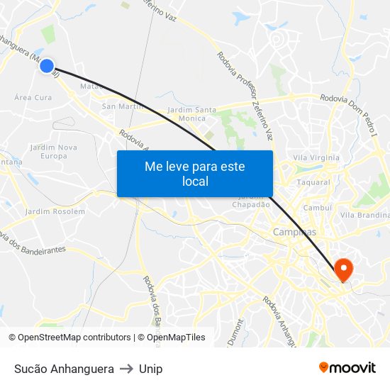 Sucão Anhanguera to Unip map