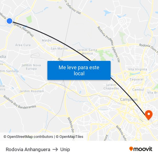 Rodovia Anhanguera to Unip map