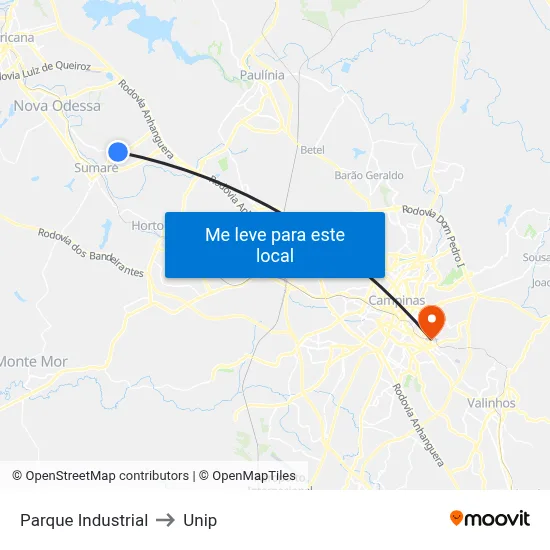 Parque Industrial to Unip map