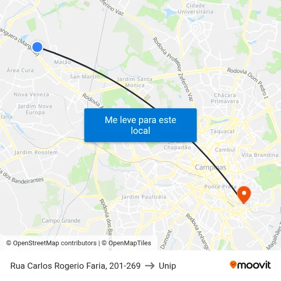 Rua Carlos Rogerio Faria, 201-269 to Unip map