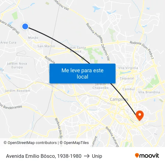 Avenida Emílio Bôsco, 1938-1980 to Unip map