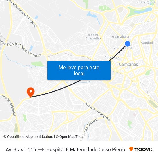 Av. Brasil, 116 to Hospital E Maternidade Celso Pierro map