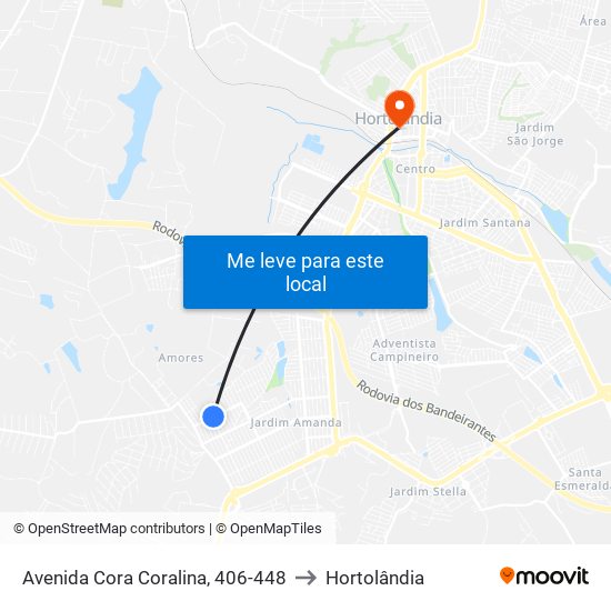 Avenida Cora Coralina, 406-448 to Hortolândia map