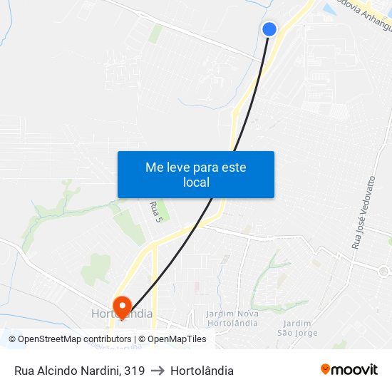 Rua Alcindo Nardini, 319 to Hortolândia map