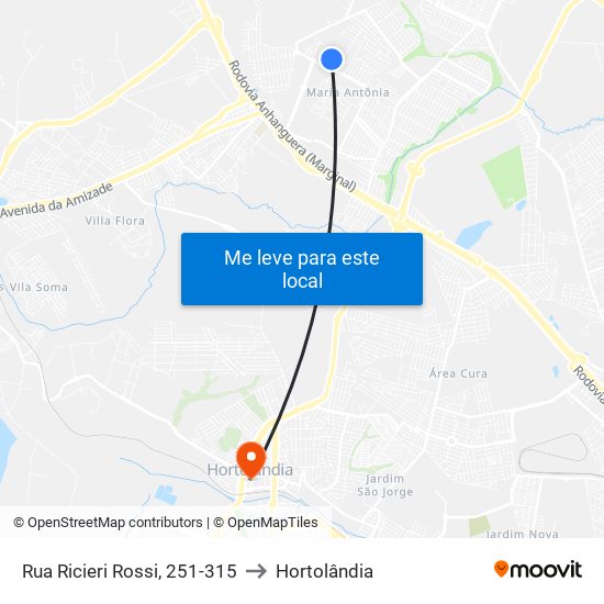 Rua Ricieri Rossi, 251-315 to Hortolândia map