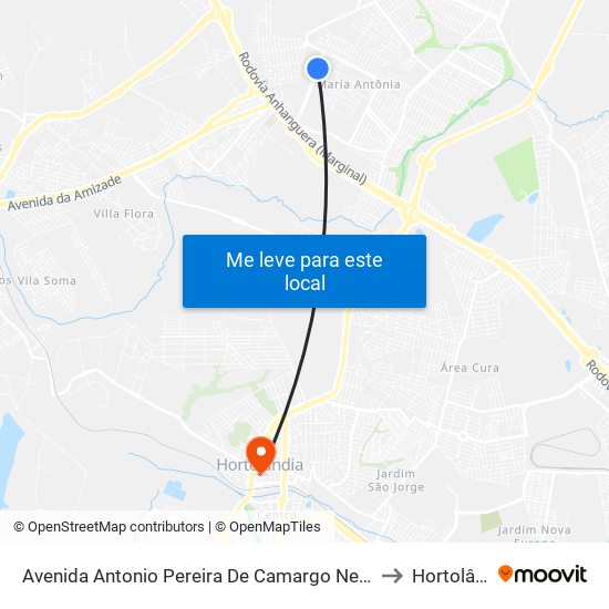 Avenida Antonio Pereira De Camargo Neto, 784-1204 to Hortolândia map
