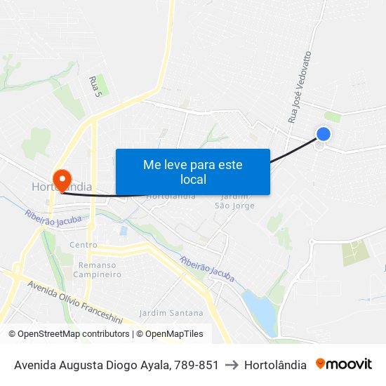Avenida Augusta Diogo Ayala, 789-851 to Hortolândia map