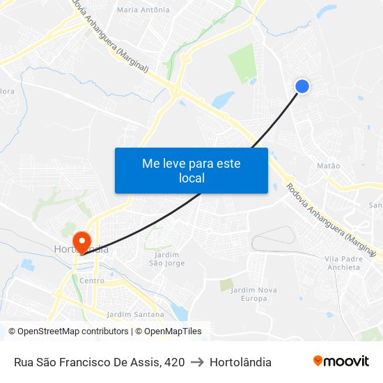 Rua São Francisco De Assis, 420 to Hortolândia map