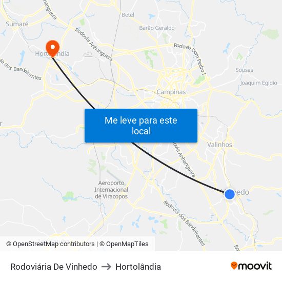 Rodoviária De Vinhedo to Hortolândia map