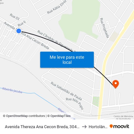 Avenida Thereza Ana Cecon Breda, 3047-3359 to Hortolândia map