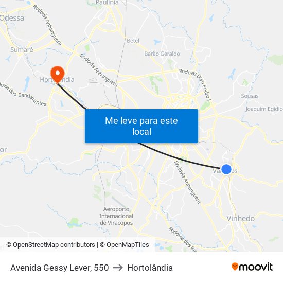 Avenida Gessy Lever, 550 to Hortolândia map