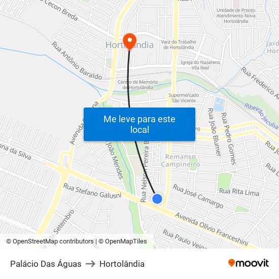 Palácio Das Águas to Hortolândia map