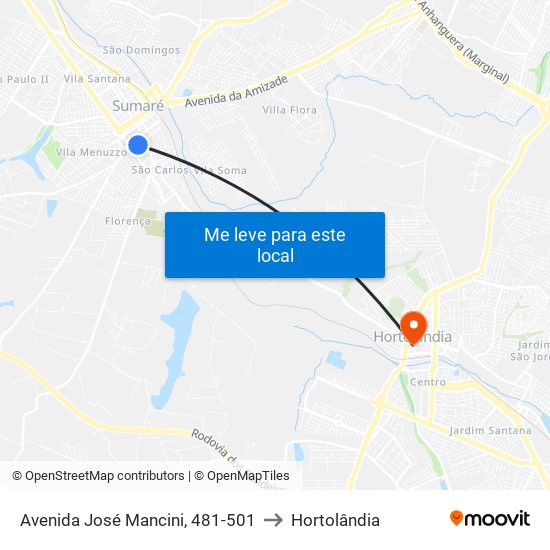 Avenida José Mancini, 481-501 to Hortolândia map