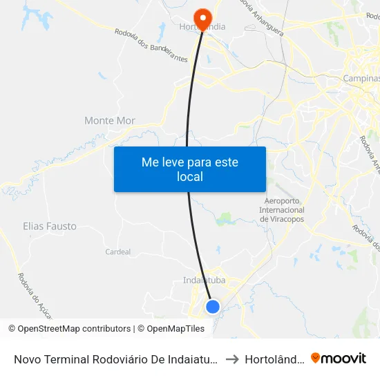 Novo Terminal Rodoviário De Indaiatuba to Hortolândia map