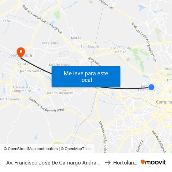 Av. Francisco José De Camargo Andrade, 187 to Hortolândia map