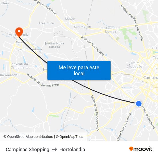 Campinas Shopping to Hortolândia map