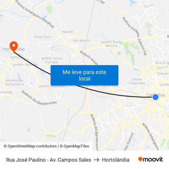 Rua José Paulino - Av. Campos Sales to Hortolândia map