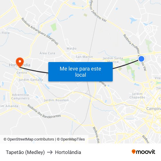 Tapetão (Medley) to Hortolândia map