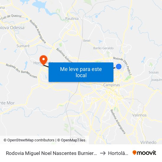 Rodovia Miguel Noel Nascentes Burnier - Facamp to Hortolândia map