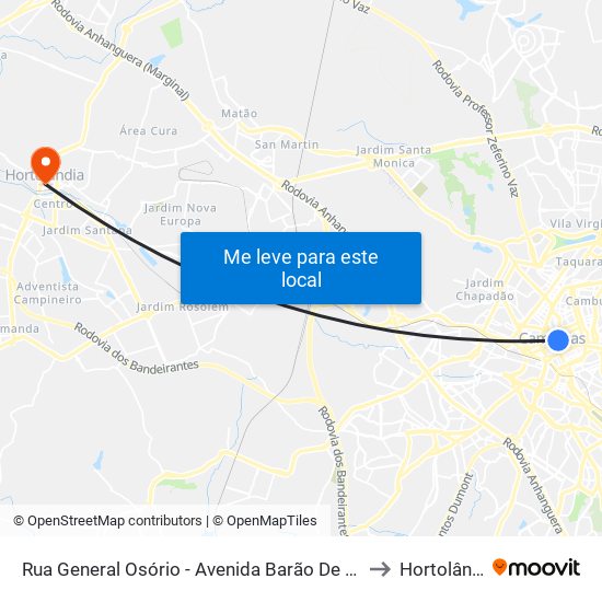 Rua General Osório - Avenida Barão De Jaguara to Hortolândia map