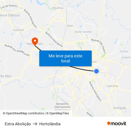 Extra Abolição to Hortolândia map