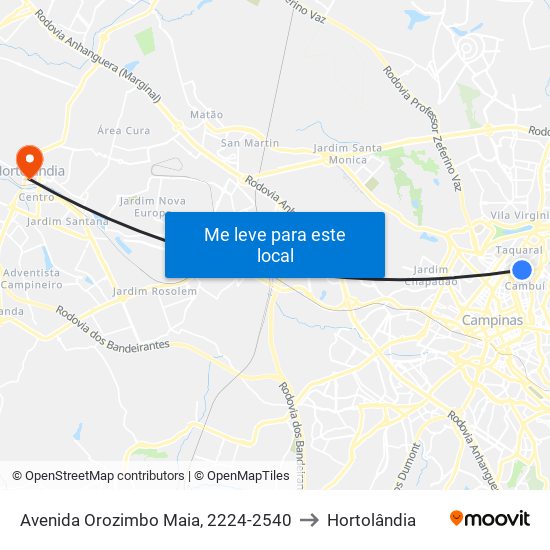 Avenida Orozimbo Maia, 2224-2540 to Hortolândia map