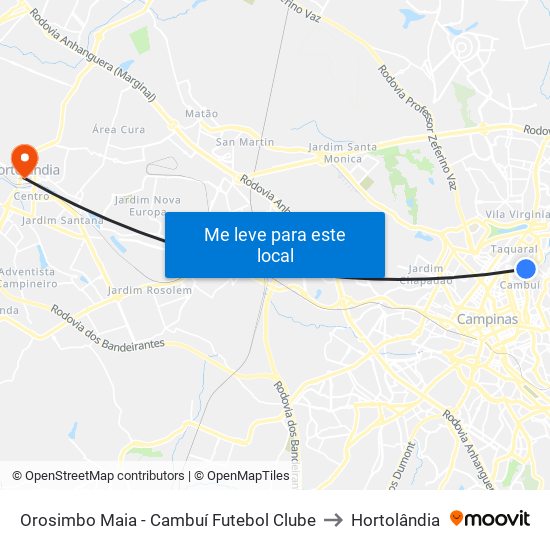 Orosimbo Maia - Cambuí Futebol Clube to Hortolândia map