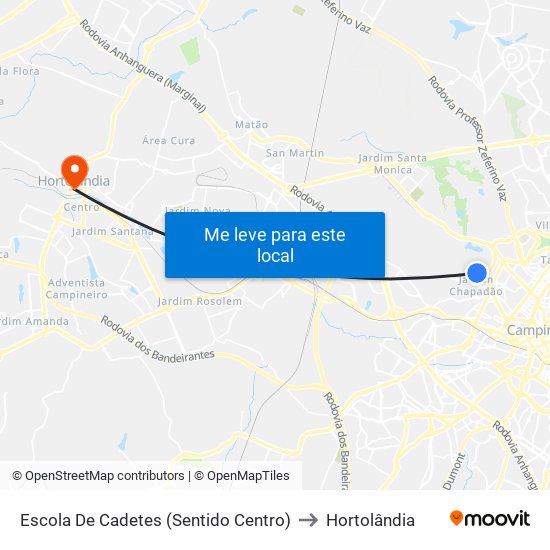 Escola De Cadetes (Sentido Centro) to Hortolândia map