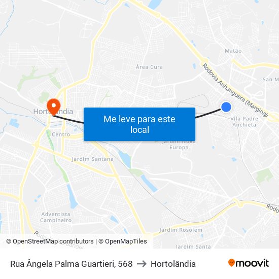 Rua Ângela Palma Guartieri, 568 to Hortolândia map