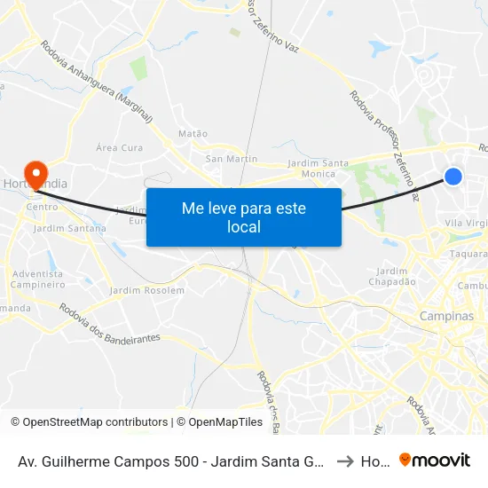 Av. Guilherme Campos 500 - Jardim Santa Genebra Shopping Center Parque D.Pedro Campinas - SP 13087-901 Brasil to Hortolândia map