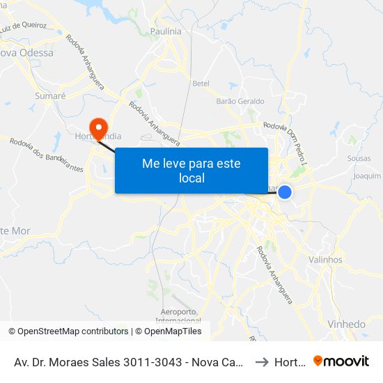 Av. Dr. Moraes Sales 3011-3043 - Nova Campinas Campinas - SP 13092-111 Brasil to Hortolândia map